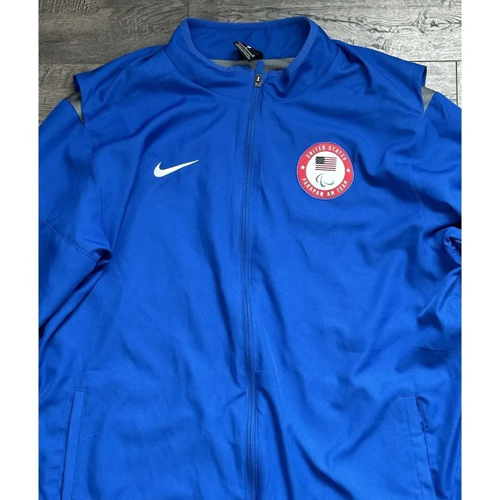 Nike United States Team USA Parapan AM Warm Up Polyester Blue Drifit Jacket Sz L
